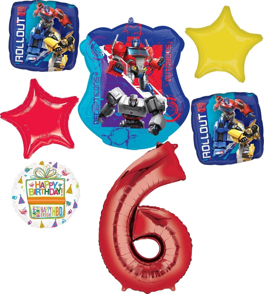 6th Birthday Party Supplies 7pc Transformer’s Foil Balloon Bouquet Decorations
