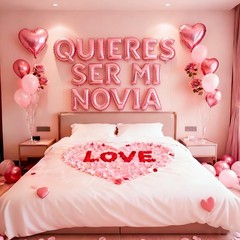 Pink 16″ & 18″ Heart Foil Balloons with 1200 Artificial Rose Petals for Valentin