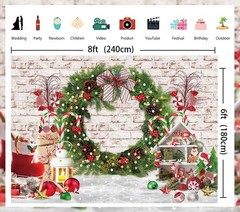 Christmas Theme Backdrop 8x6ft Merry Christmas White Brick Wall Photography Bac
