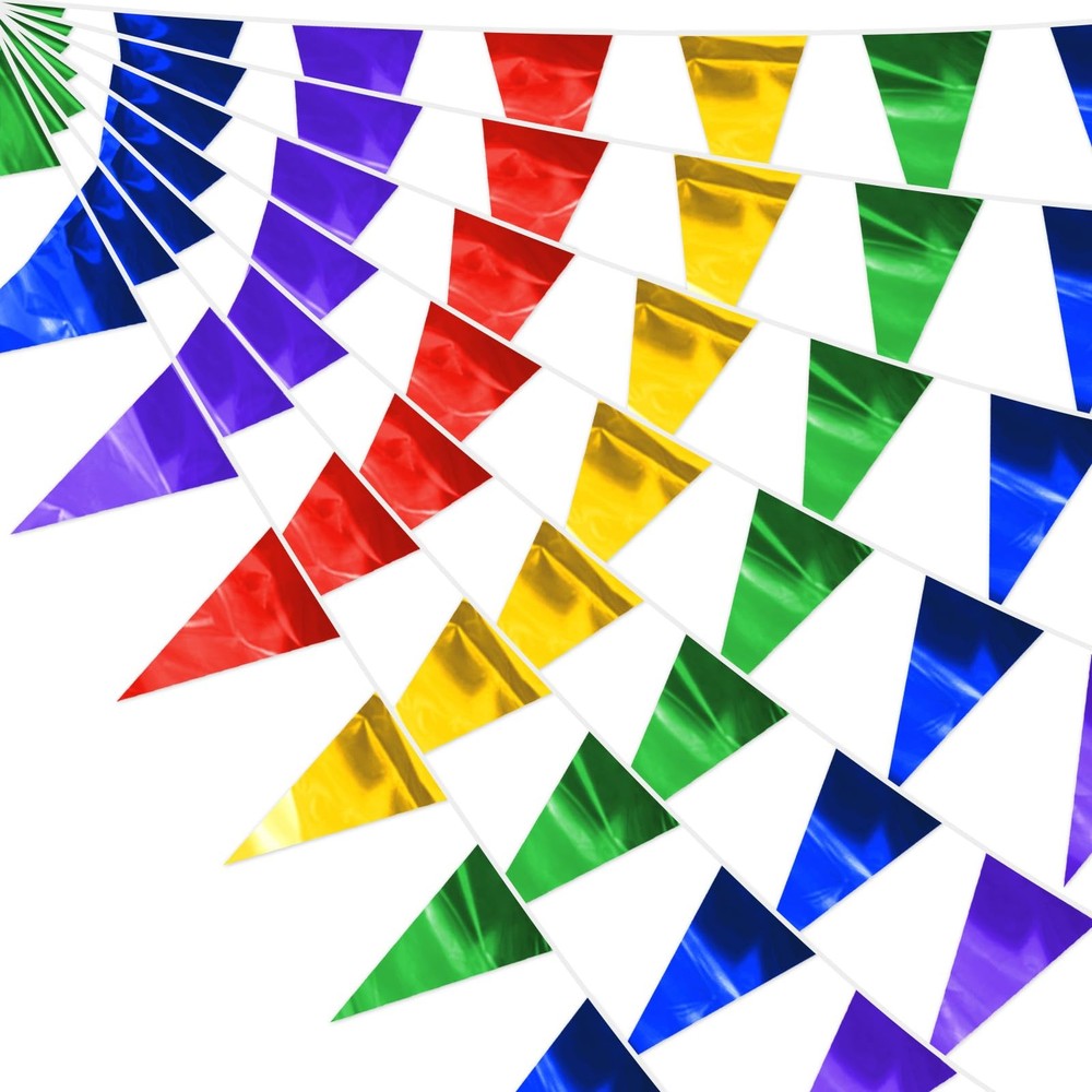 130FT Colorful Glitter Triangle Pennant Banner Flag Metallic Bunting Outdoor …