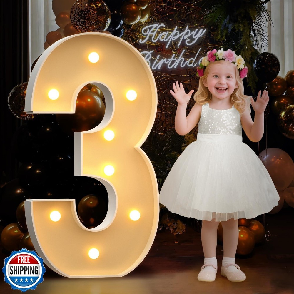 3FT Marquee Numbers 3 for 3rd 13rd Birthday Decorations, Large Light Up Numbe
