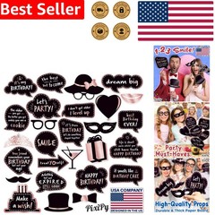 Rose Gold Birthday Photo Booth Props Kit 27 Pcs Durable Cardboard Signs Memor…