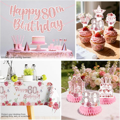201Pcs 80Th Birthday Decorations for Women Tableware Set, Rose and Gold 80Th Bir