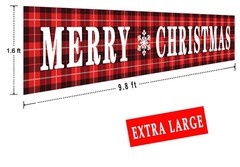 Large Merry Christmas Banner, Red Buffalo Plaid Yard Christmas-G