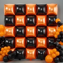 Black Orange Square Foil Balloons, 25PCS Double Sided Metallic Orange and Black