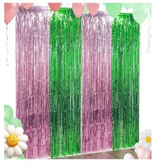 Pink & Green Foil Fringe 2-Pack Curtains Decorations 3.3Ft x 6.6Ft FAST SHIPPING