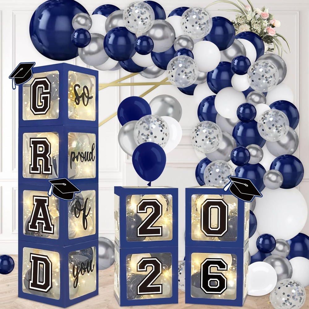 DAZONGE Navy Blue Graduation Decorations 2026 – Set of 4 Grad Balloon