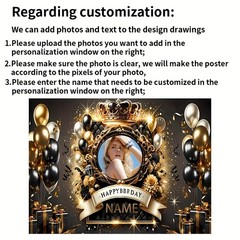 1pc 2D Crown Theme Personalized Custom Birthday Banner Backdrop Indoor❀
