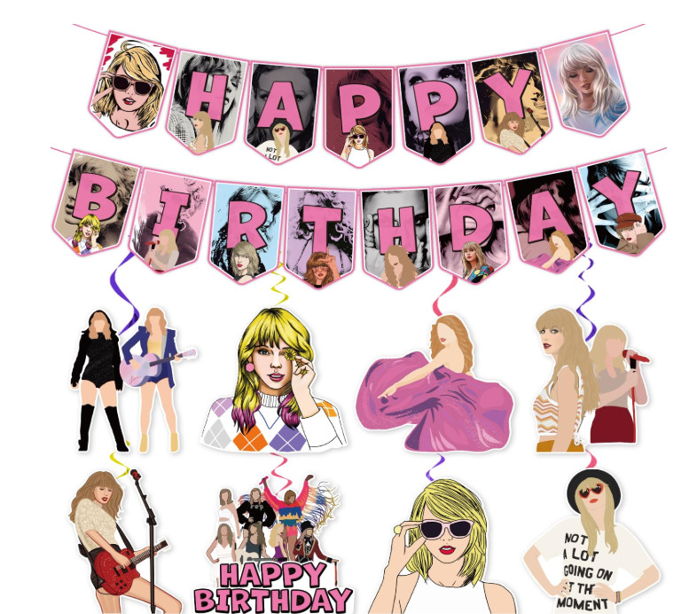 Taylor Party Decorations Banner & Hanging Swirls, Swift Music Birthday Decor