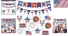 250th Anniversary Decorations Set – Banner, Swirls & Garland for USA Celebrat…