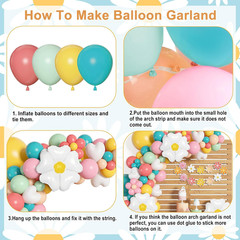 161Pc Daisy Balloon Garland Arch Kit, Pastel Groovy Flower Party Decorations wit