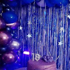 2 Pack 3.3×8.2 Feet Dark Blue Foil Fringe Backdrop Curtains, Tinsel Navy Blue