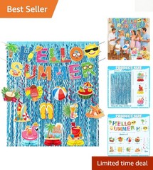 Complete Summer Party Set: Hello Summer Banner, Hanging Swirls & Foil Curtains