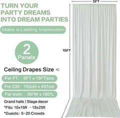 10ft×15ft Ivory Backdrop Curtain for Wedding Parties, 2 Panels Wrinkle 15 FT