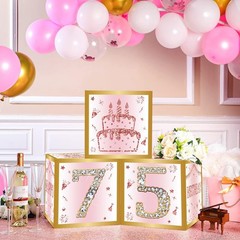 75th Birthday Decorations Boxes for Women – 3PCS Pink Rose Gold Happy 75th Bi…
