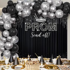 AIBIIN 125 PCS Prom 2026 Party Decorations Black Silver Prom Send Off Graduat…