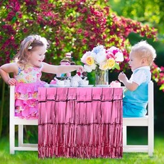 2 Pcs 29×108 Inch Light White Metallic Foil Fringe Tinsel Table Skirts