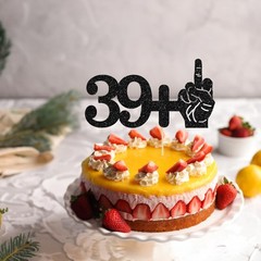 1Pc 39+1 Black Glitter Cake Topper 40th Birthday Party Cake Decorations for F…