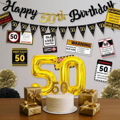 50Th Birthday Party Decorations Set Black and Gold 50 Years Old Party Supplies f