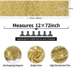 2 Packs 12 x 72 inches Gold Sequin Table Runner, Glitter Runner for Birthday