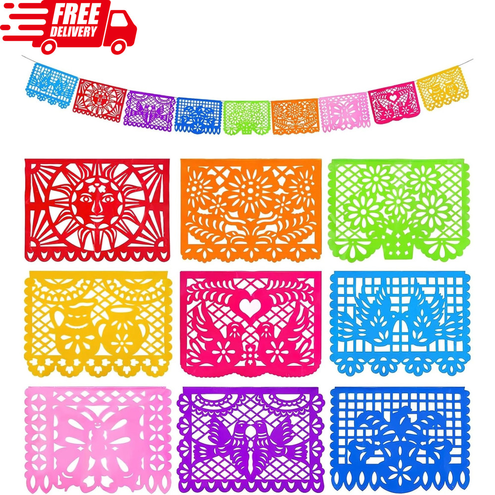 2 Packs Mexican Party Decoration 18 Feet Plastic Papel Picado Fiesta Banner Cin