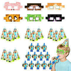 Minecraft Party Decoration Blow Out Hat Glasses Set Pixel Game Birthday Supplies