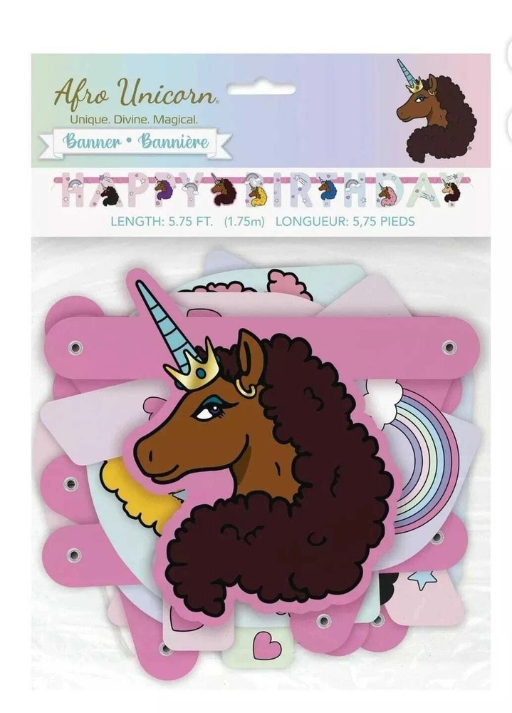 Afro Unicorn Happy Birthday Banner NEW IN PACKAGE 5.75 Feet