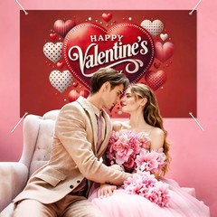 Valentine’s Day Banner 71 x 43 Inches Polyester Love Heart Backdrop Romantic New