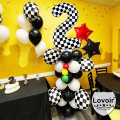 40 Inch Black White Checkered Number 3 Balloon Giant Race Car Themed Checkere…
