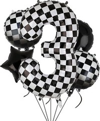 40 Inch Checkered Number Balloon 3 Black and White Race Car Birthday Balloons Ba