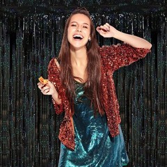 Black Foil Fringe Backdrop Curtains Set Tinsel Party Decorations 2 Pack Reusable