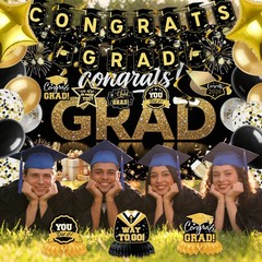 Graduation Decoration 2026 Black Gold Banner High School Party Celebration Set