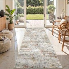 Restydon Kitchen Runner Rug Non Slip – 2.5 x 8 2’6″ x 8′ (Runner), Grey/Rust