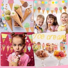 Ice Cream Decorations Bar Banner Party Supplies Sign for Birthday Decor Shower