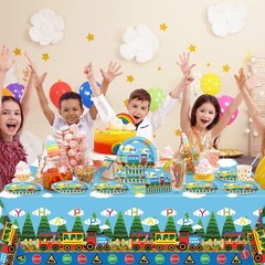 61 Pcs Train Birthday Decorations Chugga Choo Party Tableware Set Cartoon Car…