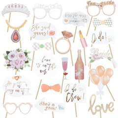 23 PCS Wedding Photo Booth Props, Rose Gold, Pink, Glitter, Pre-Assembled, Funny