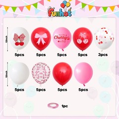 Cherry Balloons,Red Pink Balloons Bow Print Helium Balloon for Bridal Shower …