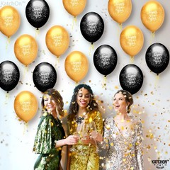 , Black and Gold New Year Balloons 2026 – Pack of 50 | Happy New Year Latex B…