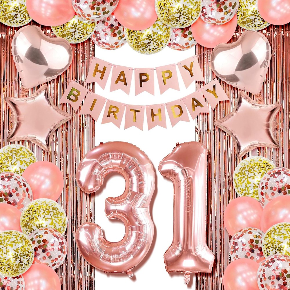 Rose Gold 31st Birthday Party Decorations Womens Happy Bday Supplies Prop