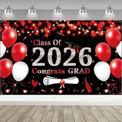 Black Red Graduation Party Decorations, Red 6×3.6ft Red Class of 2026 Graduat…