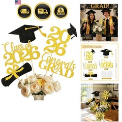 Graduation Decorations 2026 Table Centerpieces 20PCS Black Gold Confetti