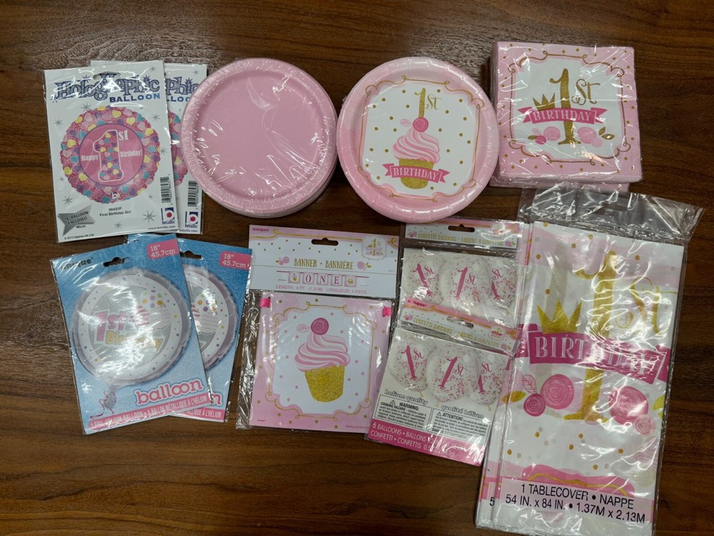 Pink 1st Birthday party bundle
