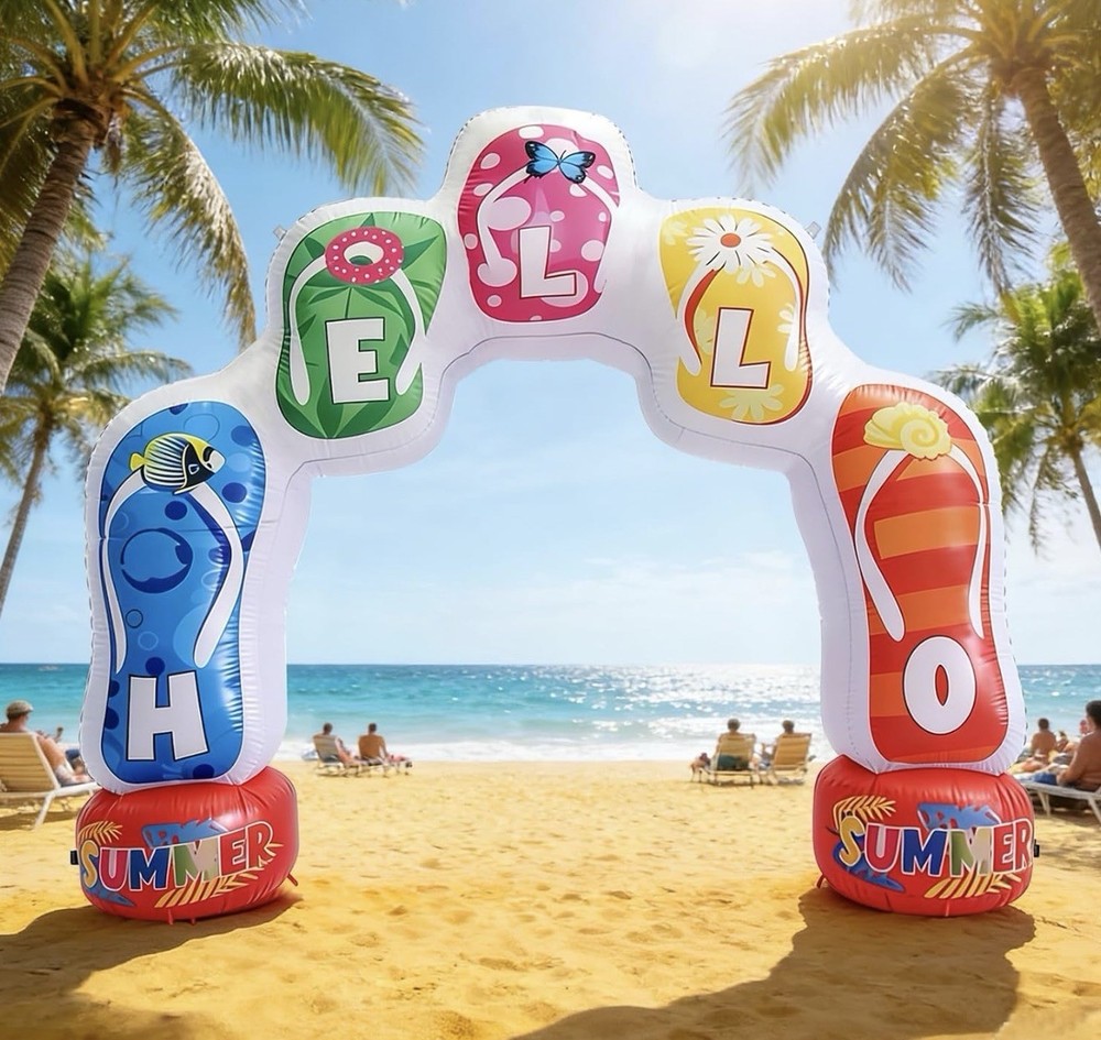 8FT Inflatable Summer Flip Flop Pool Party’s Arch, Luau Hawaiian Tropical Beach