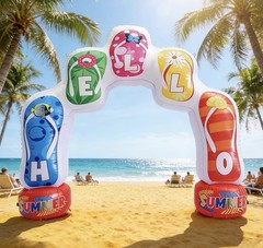 8FT Inflatable Summer Flip Flop Pool Party’s Arch, Luau Hawaiian Tropical Beach
