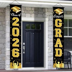 Graduation Decorations 2026 Porch Banner, 70.9 x 11.8 inches, Black and Gold