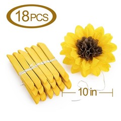 18 Pack 10 Inch Yellow Sunflower Tissue Pom Poms Paper Flower Party Backdrop