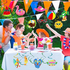 54Pcs Summer Beach Hanging Swirls Party Decorations Foil Ceiling Hanging Swirls