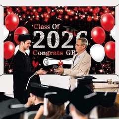 Black Red Graduation Party Decorations, Red 6×3.6ft Red Class of 2026 Graduat…