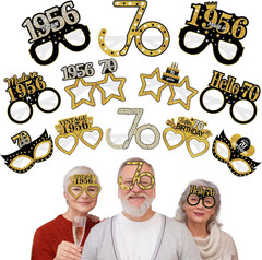 24Pcs 1956 70Th Birthday Paper Glasses Decorations for Men Women – Black Gold Ha
