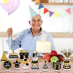 Happy Birthday Table Decorations & Centerpieces – 12-Piece Black & Gold Wooden G
